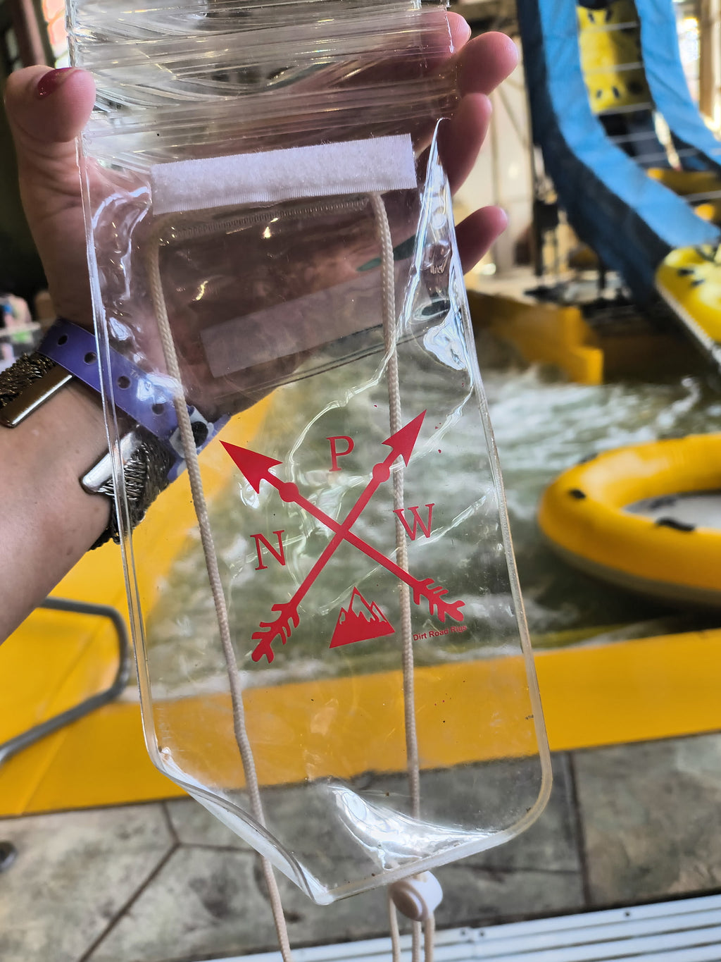 Waterproof Cell Pouch Clear with Neck Cord & Red PNW Arrows