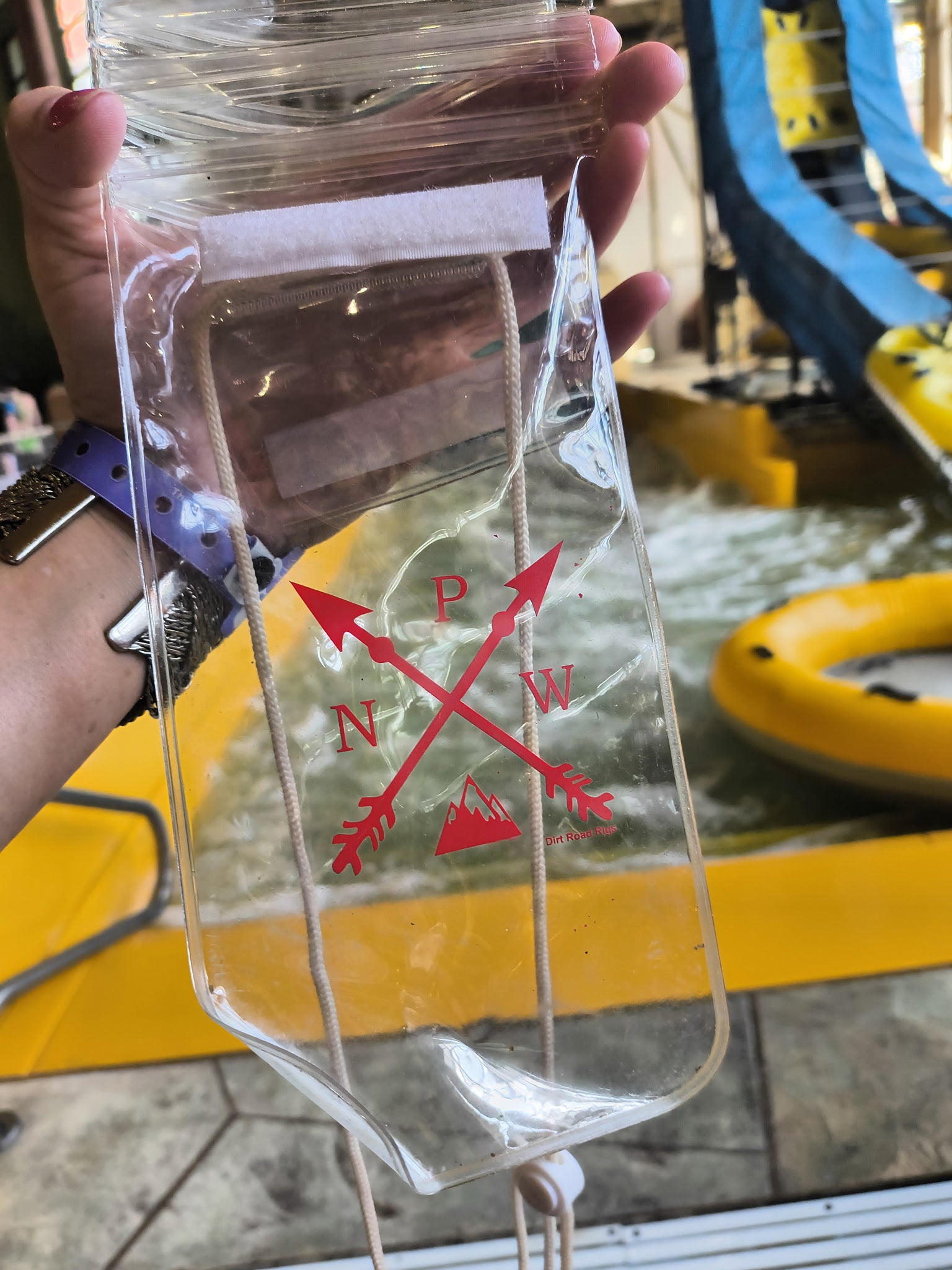 Waterproof Cell Pouch Clear with Neck Cord & Red PNW Arrows