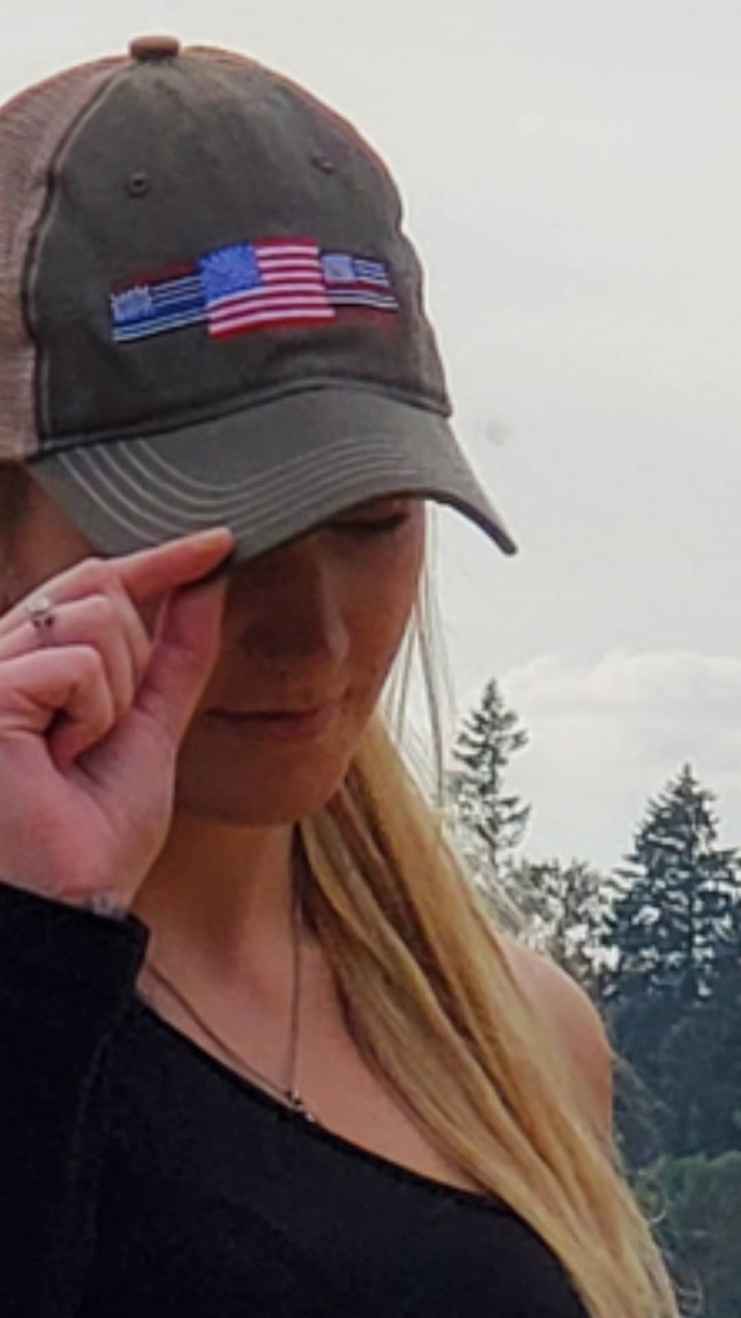 Three Flag (Red line flag for fire, Blue line Flag for police & American flag) For Which I Stand Trucker Ha