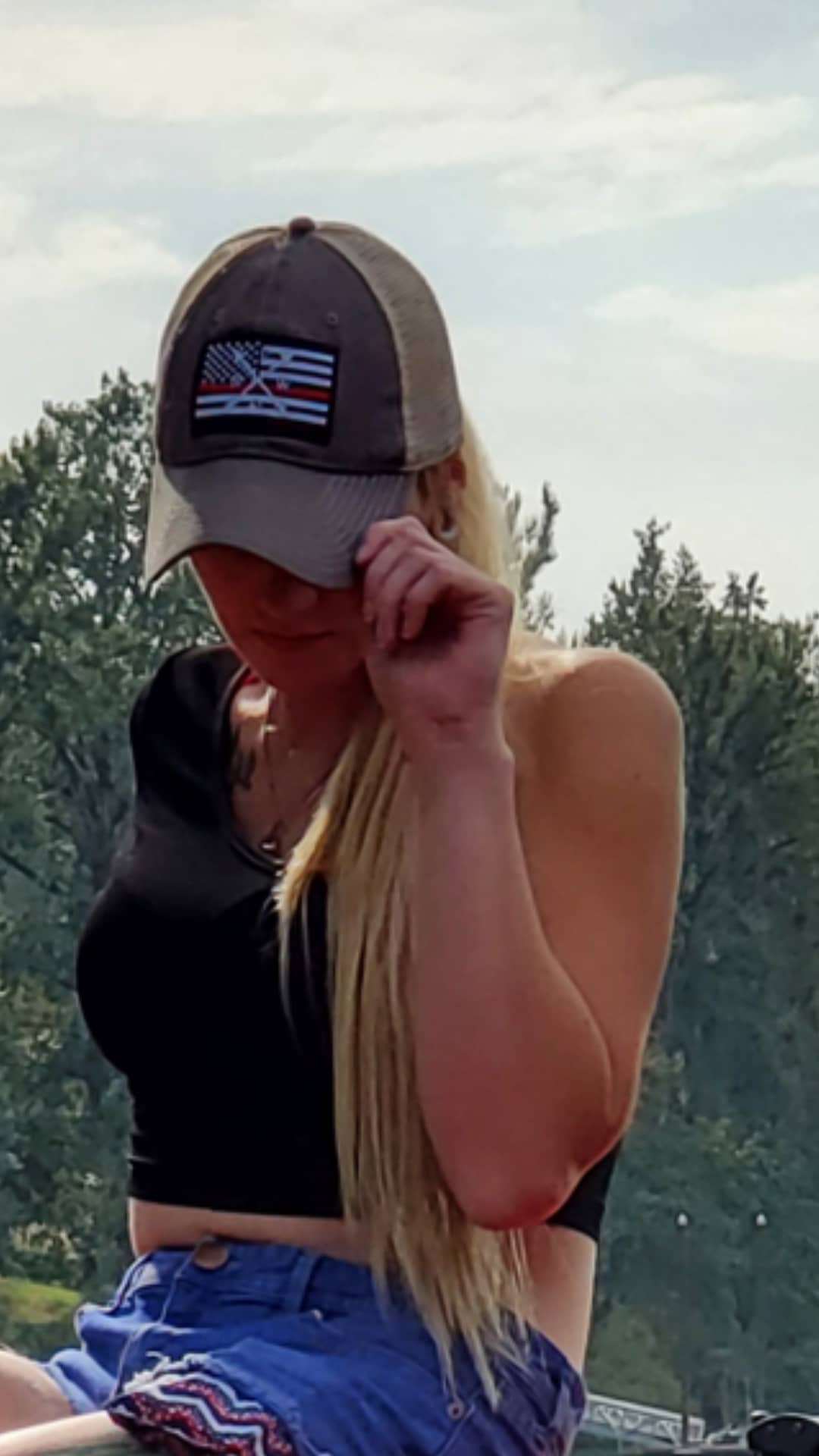 Red Line Flag PNW Arrows Trucker Hat Mesh. Snapback.