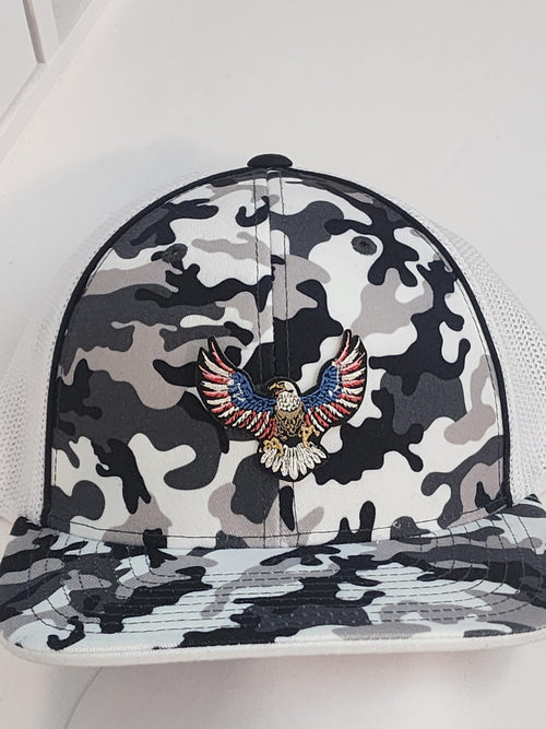 American Eagle Patched Pacific Headwear Snow Camo Flexfit Trucker Hat