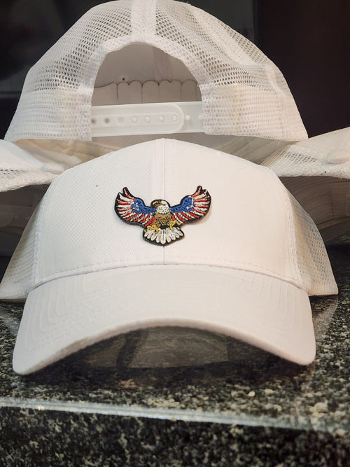 American Eagle Patched White Mesh Snapback Trucker Hat
