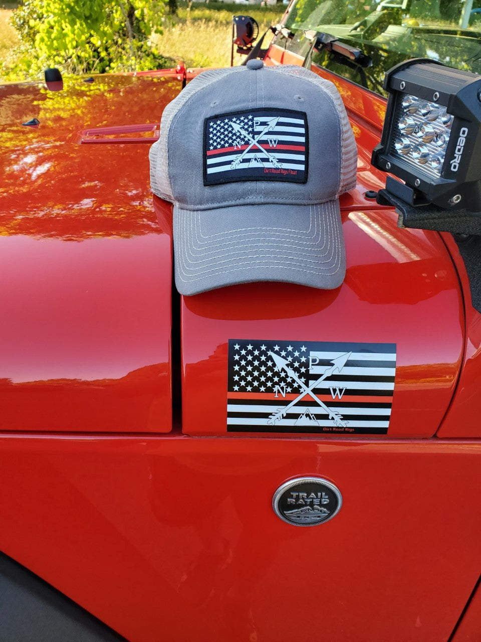 Red Line Flag PNW Arrows Trucker Hat Mesh. Snapback.