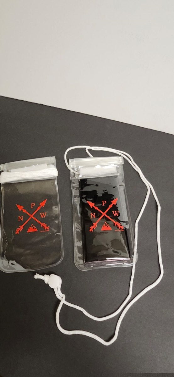 Waterproof Cell Pouch Clear with Neck Cord & Red PNW Arrows
