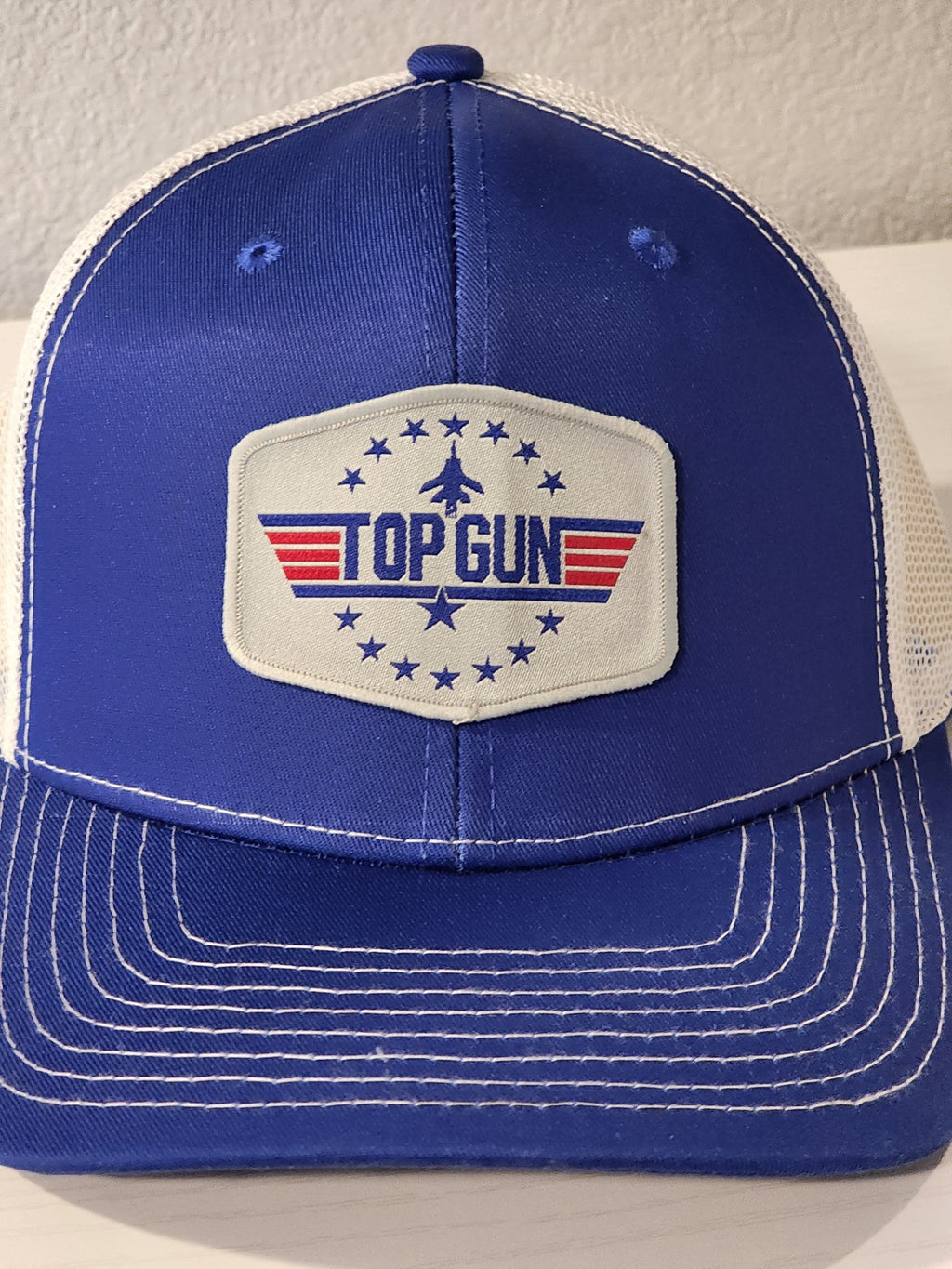 TOP GUN Patched Royal Blue/White Mesh Snapback Trucker Hat