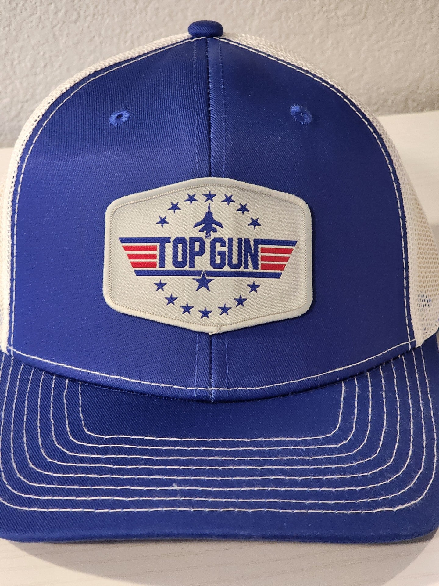 TOP GUN Patched Royal Blue/White Mesh Snapback Trucker Hat