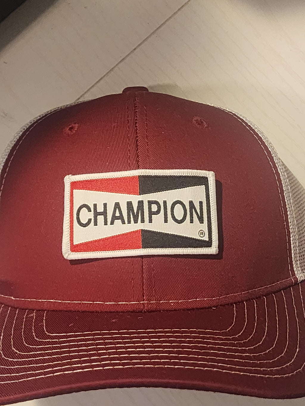 CHAMPION Cardinal Red/White Mesh Snapback Trucker Hat