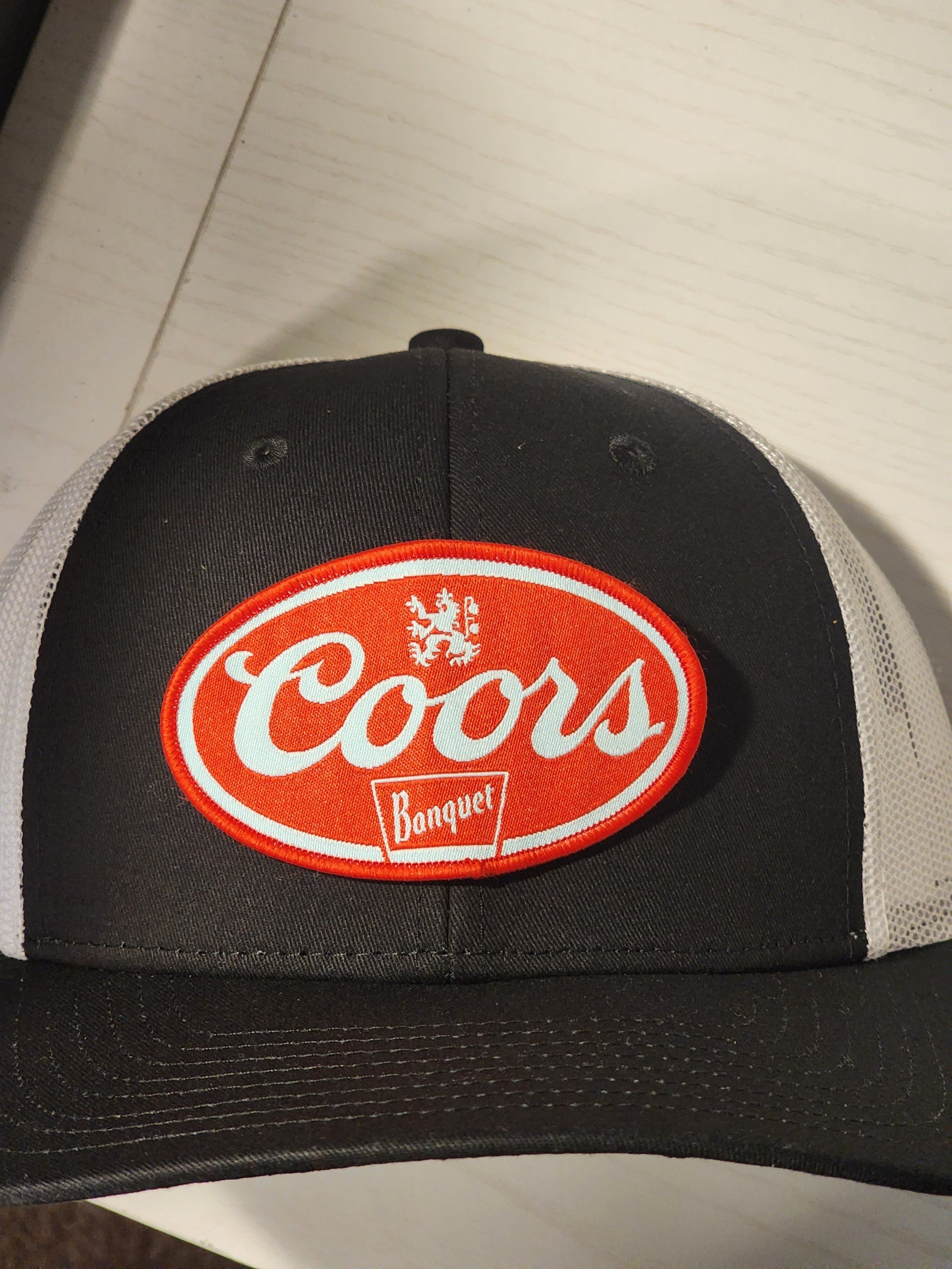 Banquet Coors Patched Black White Low Profile Mesh Snapback Trucker Hat