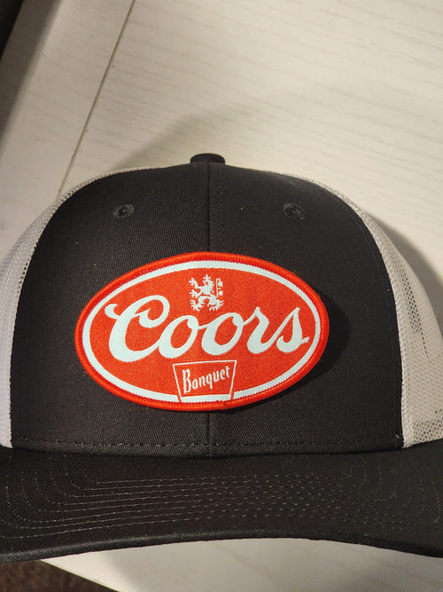Banquet Coors Patched Black White Low Profile Mesh Snapback Trucker Hat