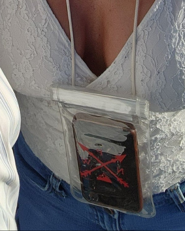 Waterproof Cell Pouch Clear with Neck Cord & Red PNW Arrows